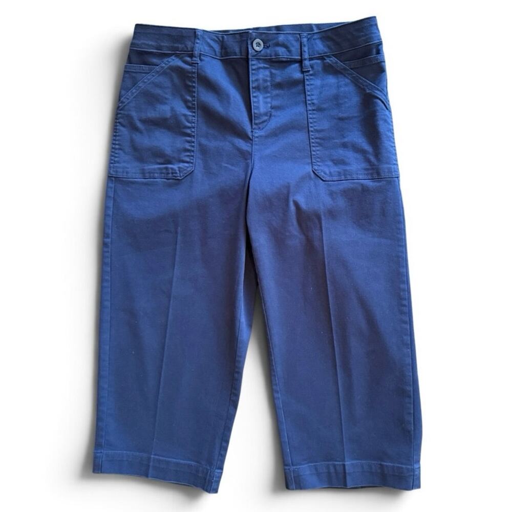 Khakis & Company Navy Blue Capris Front Patch Pockets Button Zip Closure | GUC